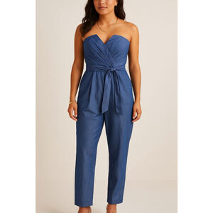 Yumi Kim Blue Chambray Jumpsuit Romper Size M Sweetheart Neckline